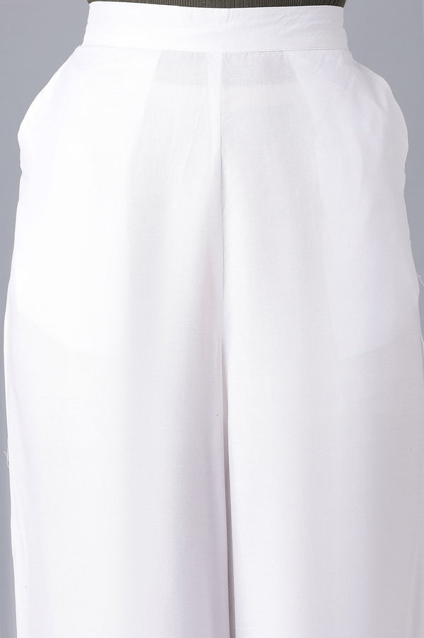 White Solid Relaxed Fit Ankle Length High Rise Palazzo
