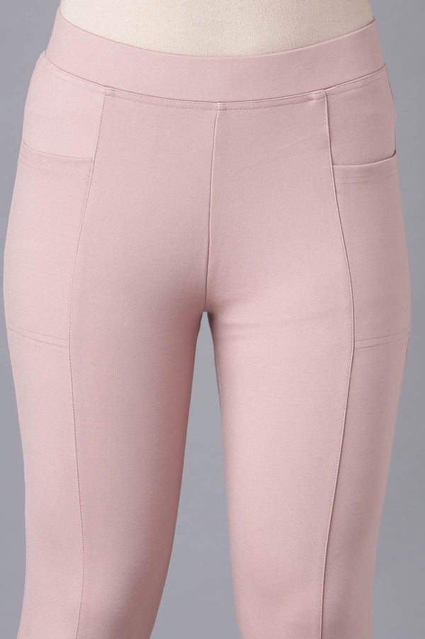 Pink Solid Straight Fit Tights With Elasticated Waist