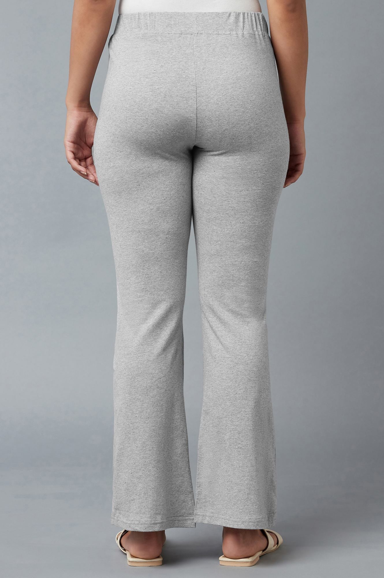 Buy Grey Solid Flared Cotton Pants With Slip On Closure Online for