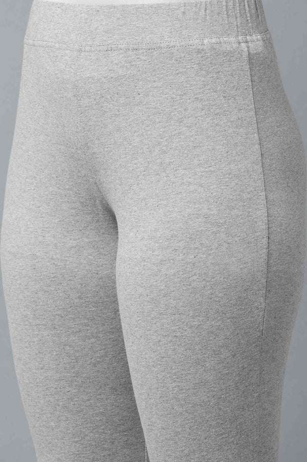 Grey Solid Flared Cotton Pants With Slip On Closure