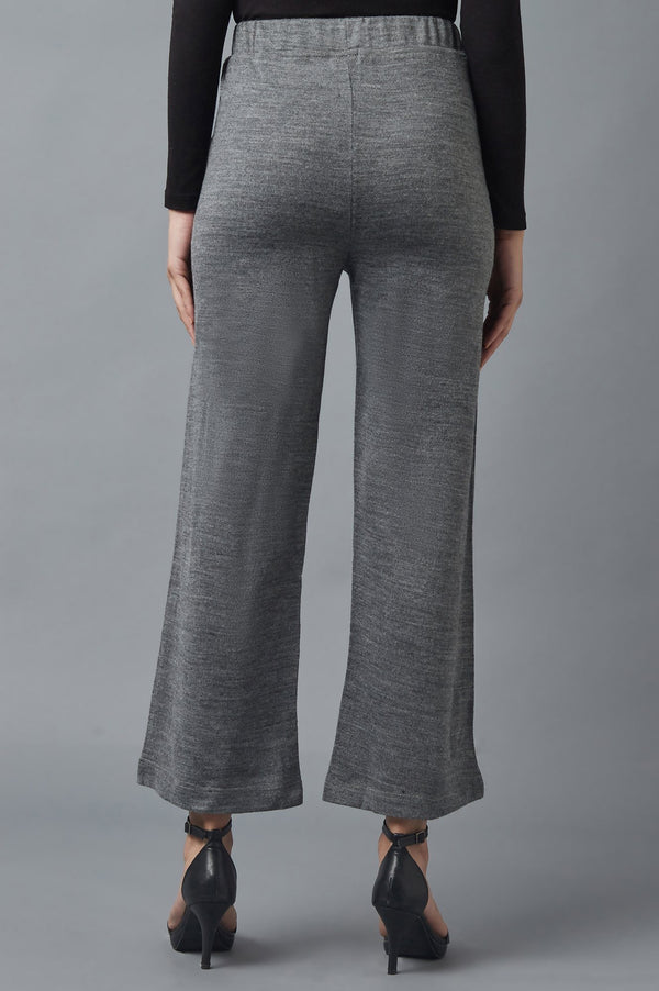Grey Solid Straight Fit Acrylic Palazzo With Elasticated Waist