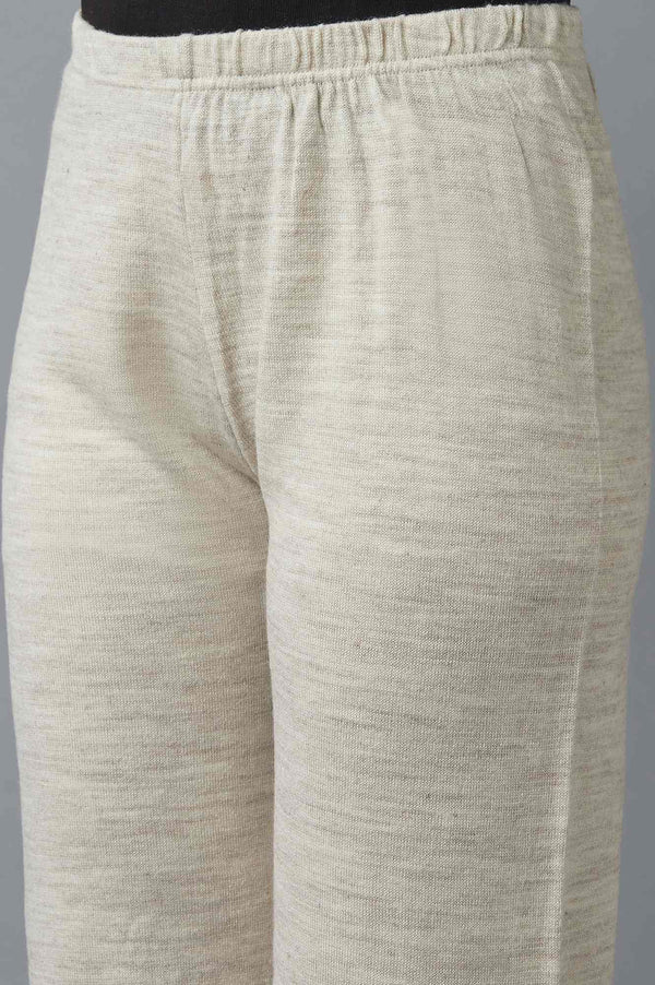Beige Pointelle Flared Acrylic Palazzo With Elasticated Waist