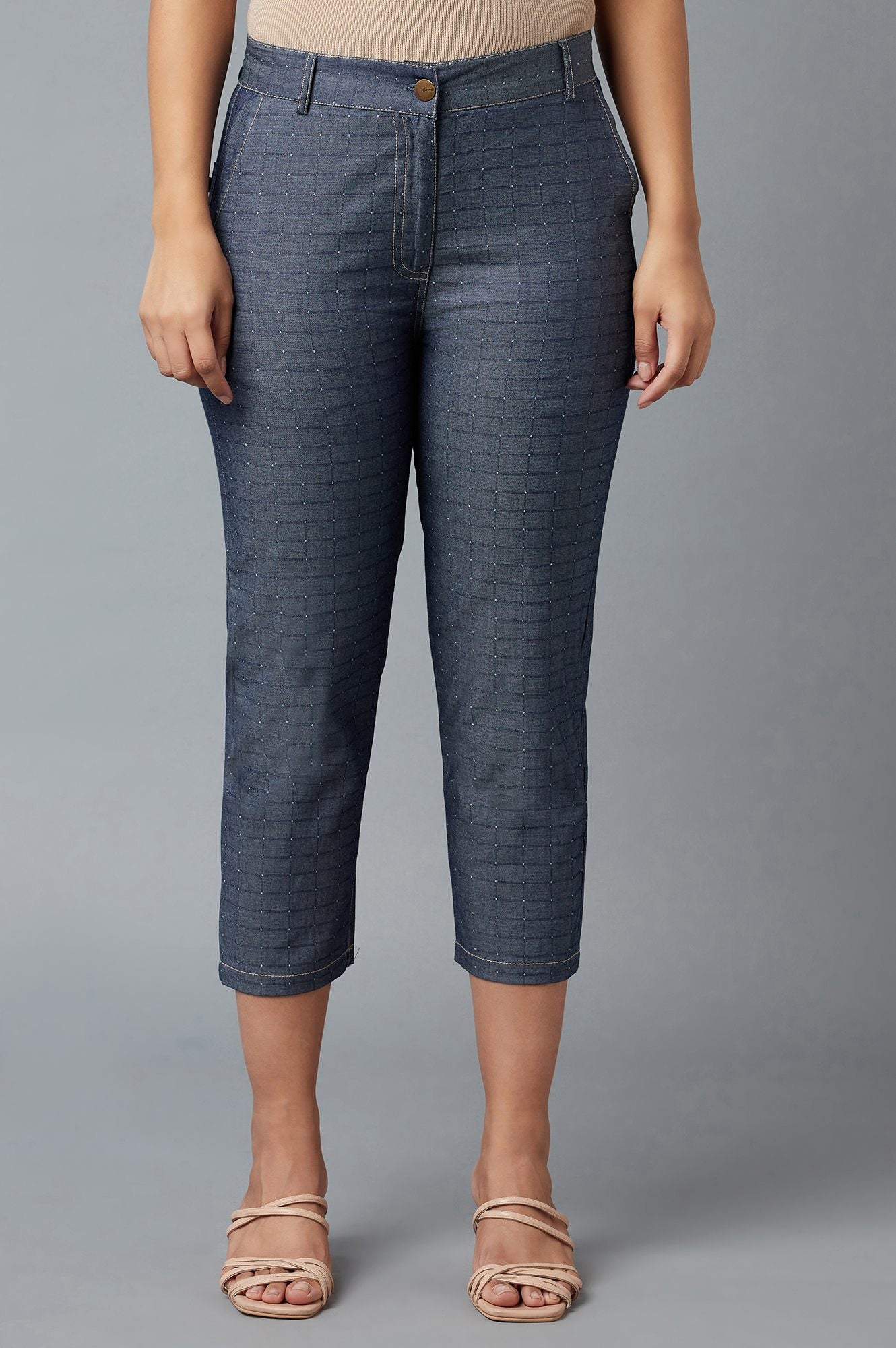 Buy Blue Polka Dots Straight Fit Denim Culottes With Front Zip