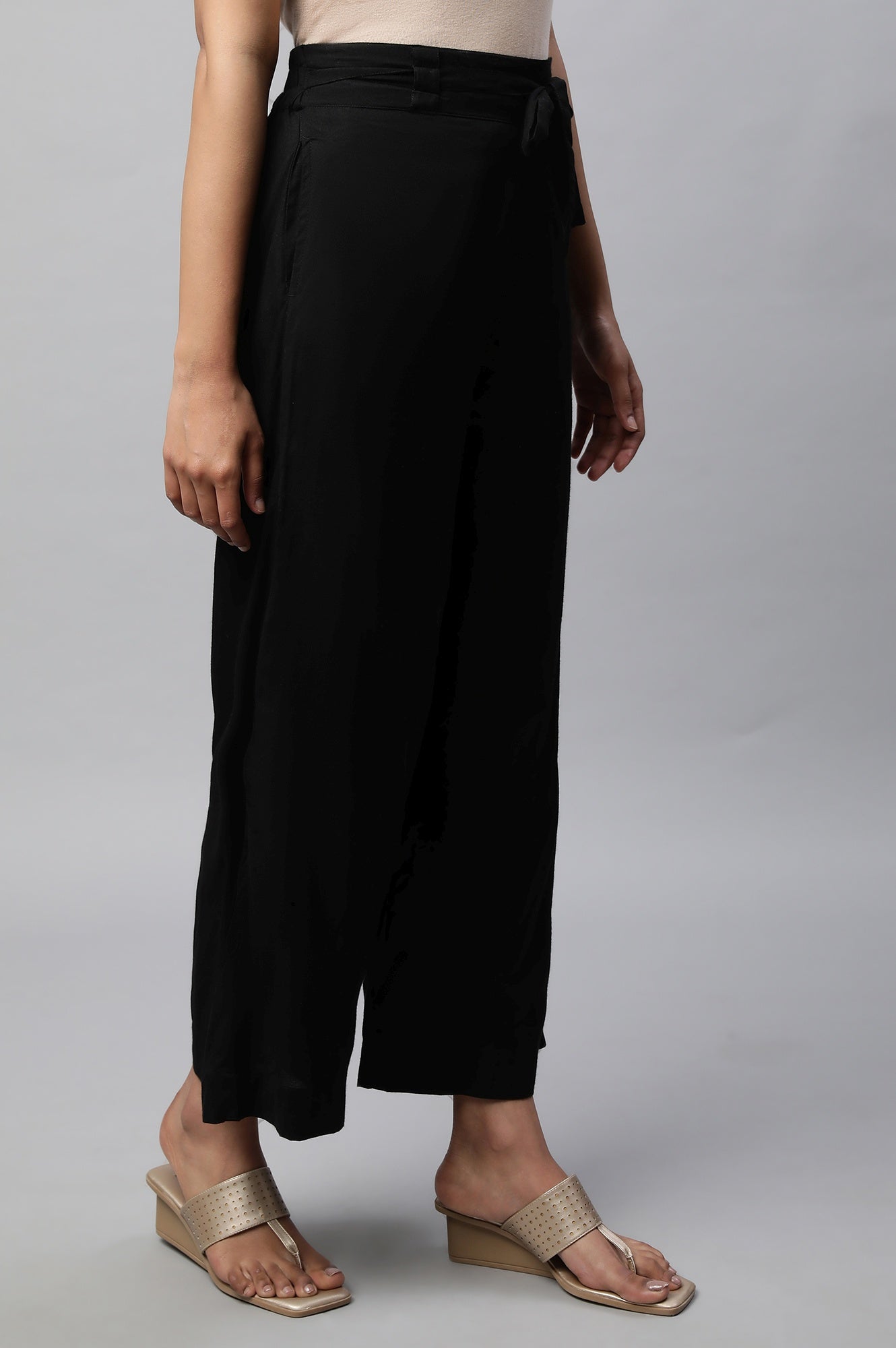 Buy Black Solid Flared Cotton Palazzo With Elasticated Waist