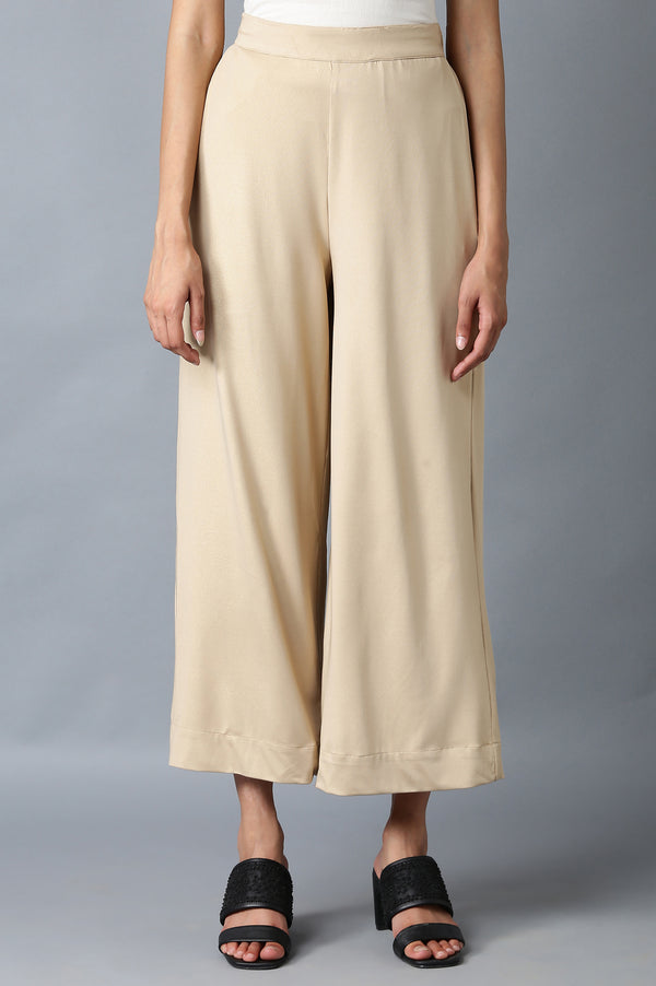 Gold Solid Straight Fit Palazzo With Side Pockets