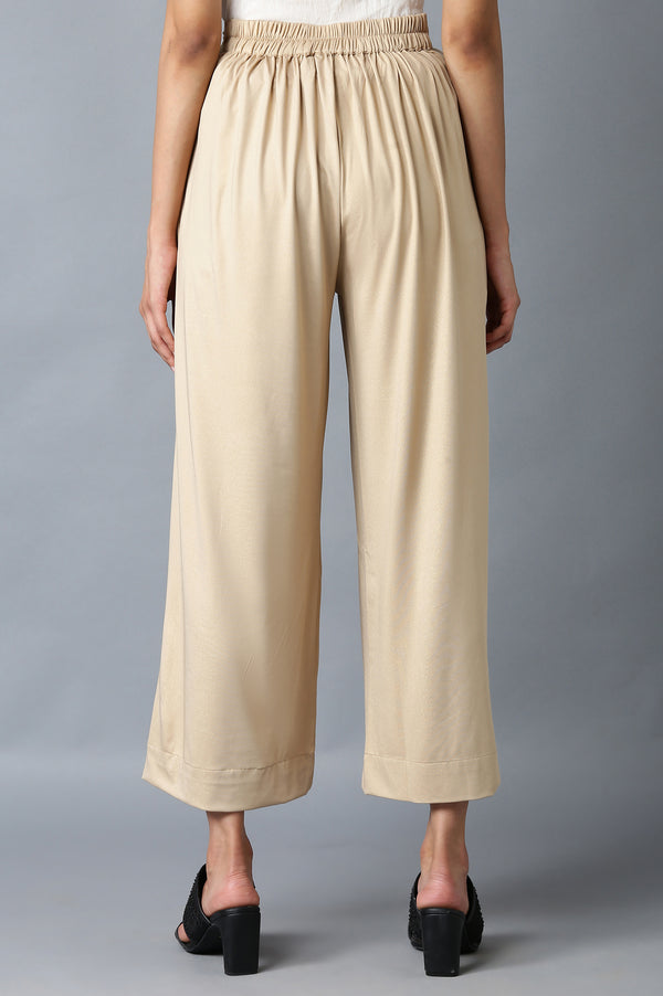 Gold Solid Straight Fit Palazzo With Side Pockets
