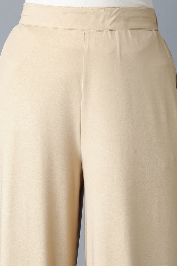 Gold Solid Straight Fit Palazzo With Side Pockets