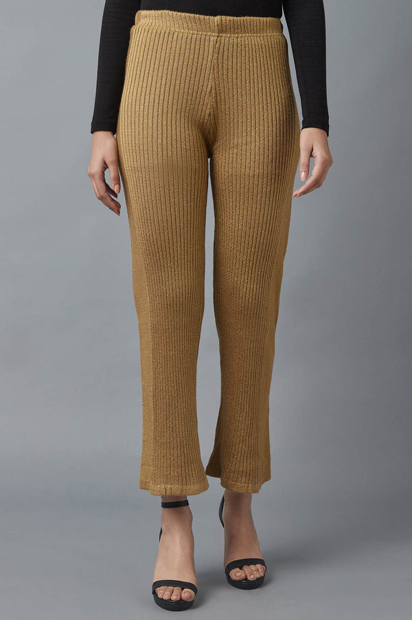 Gold Solid Boot Cut Acrylic Palazzo With Elasticated Waist
