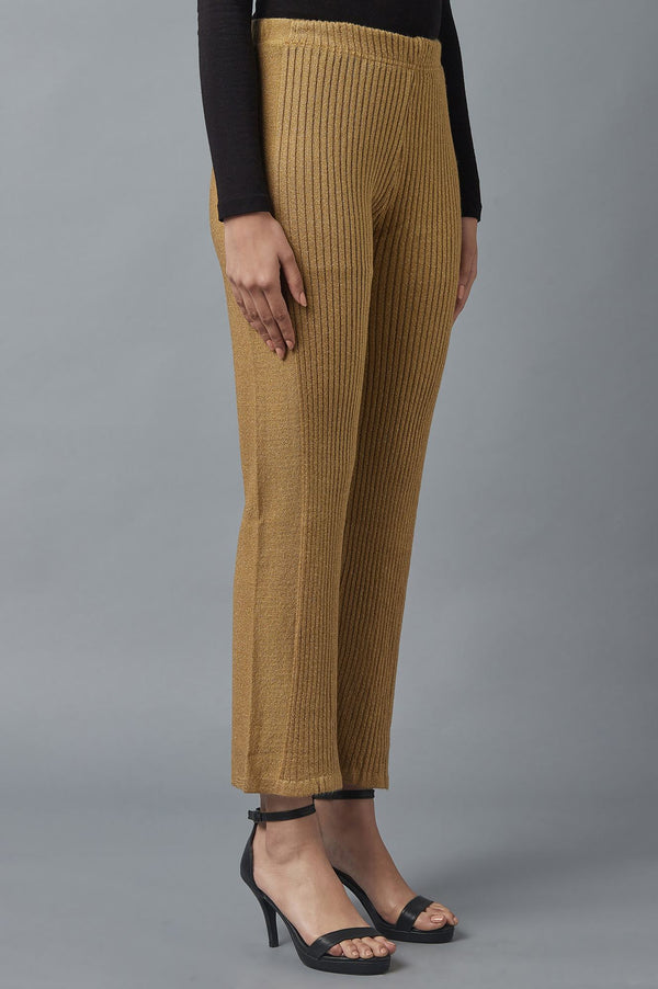 Gold Solid Boot Cut Acrylic Palazzo With Elasticated Waist