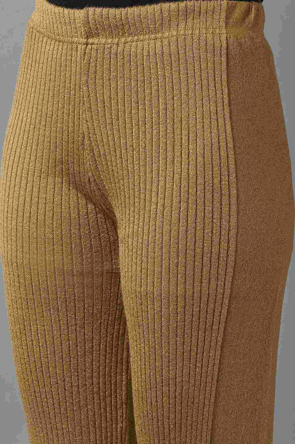 Gold Solid Boot Cut Acrylic Palazzo With Elasticated Waist