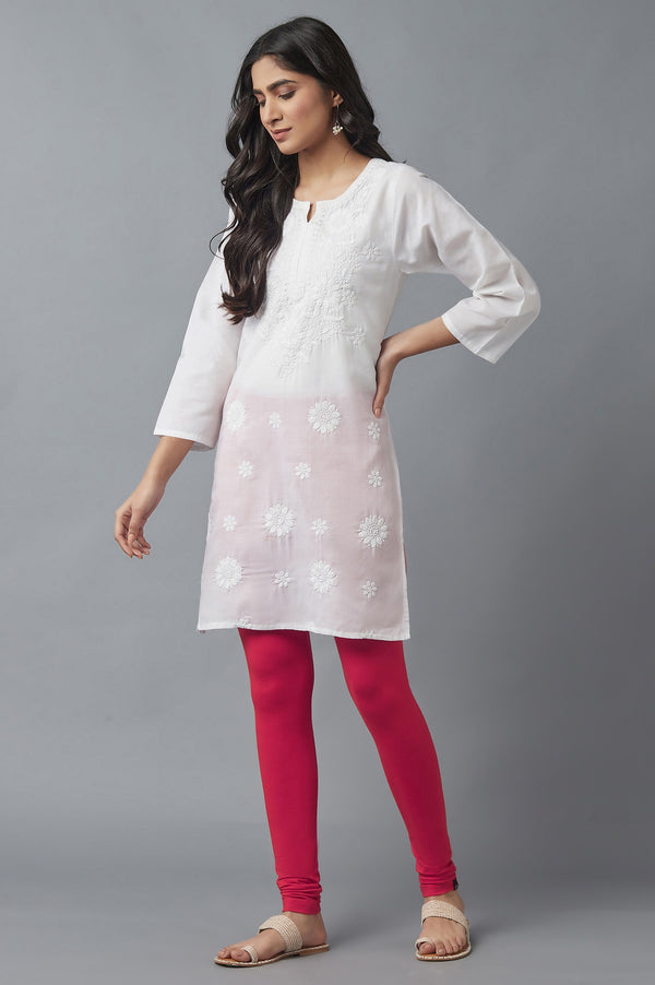 Red Solid Skinny Fit Cotton Tights With Elasticated Waist