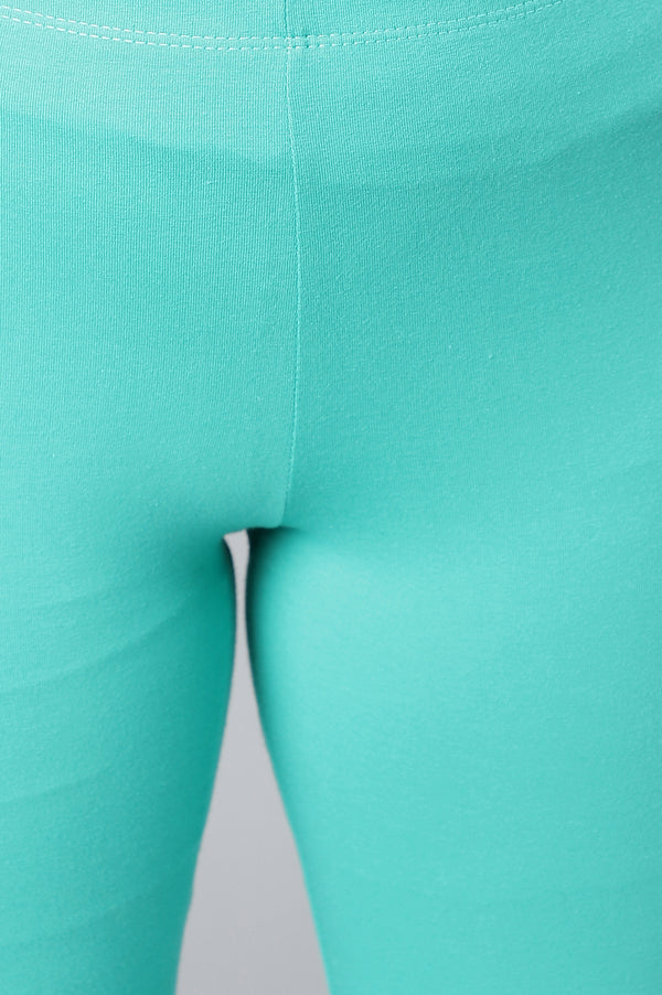 Light Blue Solid Skinny Fit Cotton Churidar With Elasticated Waistband