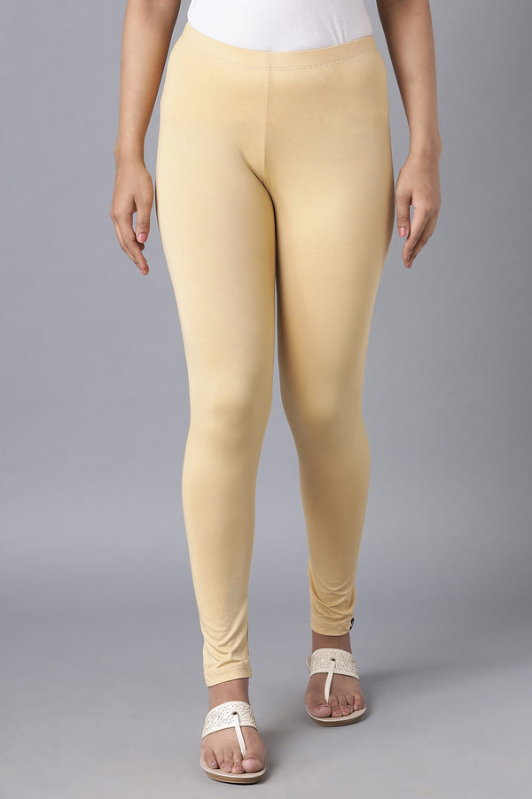Gold Solid Skinny Fit Tights With Elasticated Waist
