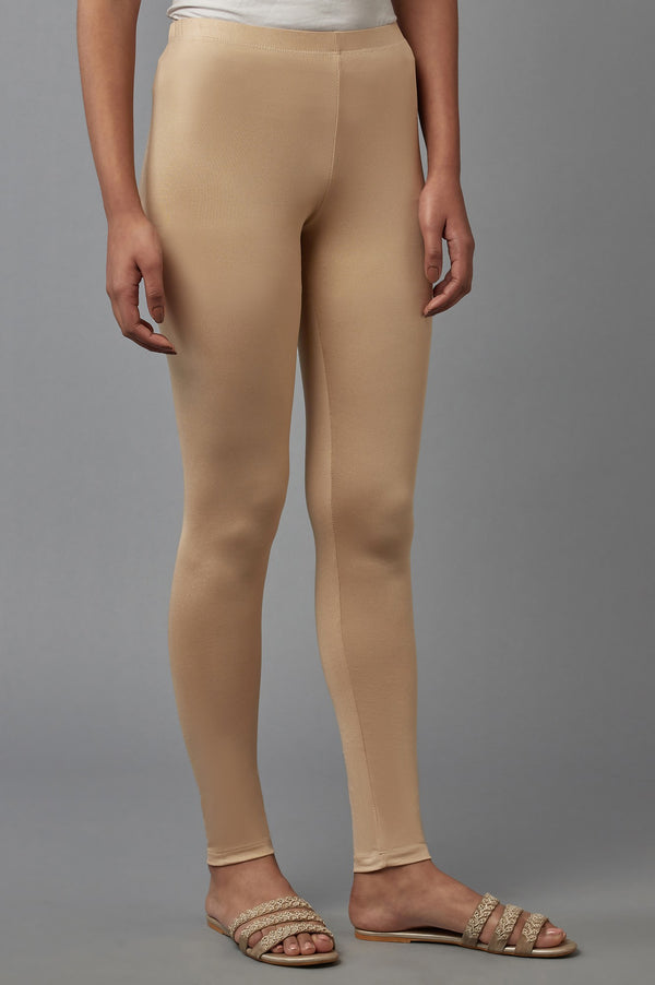 Gold Solid Skinny Fit Tights With Elasticated Waist