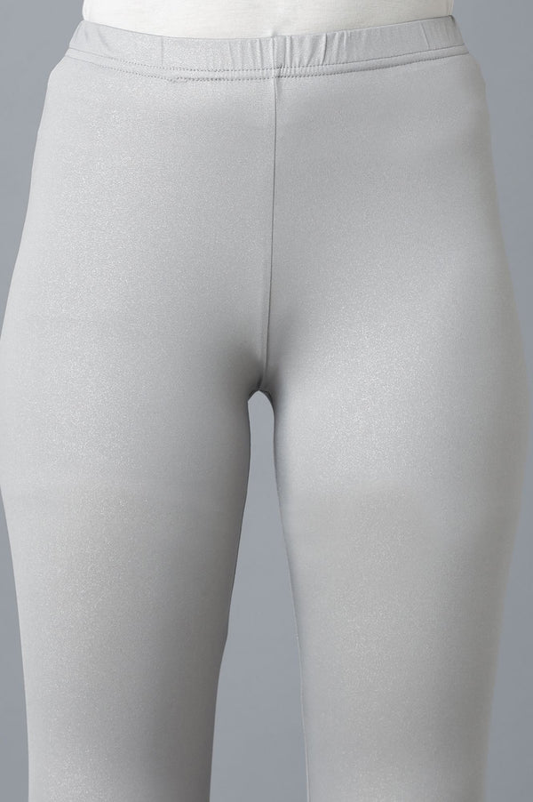 Silver Solid Skinny Fit Tights With Elasticated Waist