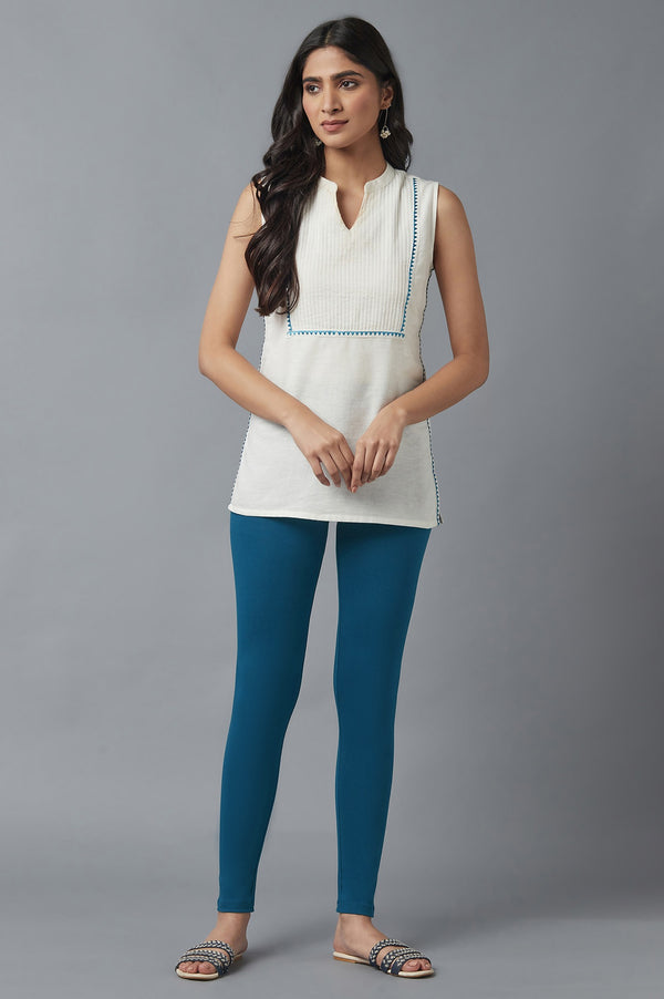 Blue Solid Skinny Fit Cotton Tights With Elasticated Waist