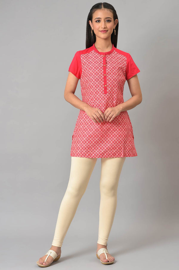 Beige Solid Skinny Fit Cotton Tights With Elasticated Waistband