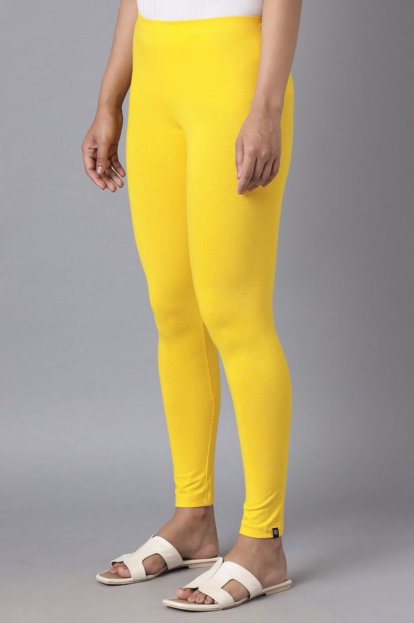 Yellow Solid Skinny Fit Cotton Tights With Elasticated Waistband