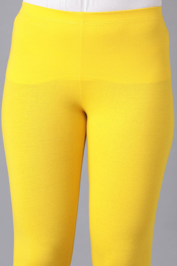 Yellow Solid Skinny Fit Cotton Tights With Elasticated Waistband