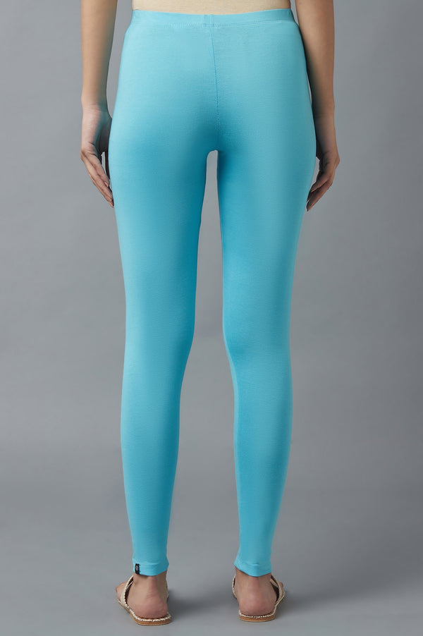 Blue Solid Skinny Fit Cotton Tights With Elasticated Waist