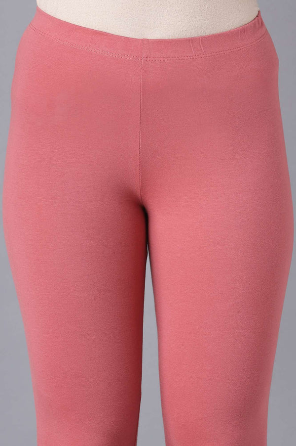 Maroon Solid Skinny Fit Cotton Tights With Elasticated Waist