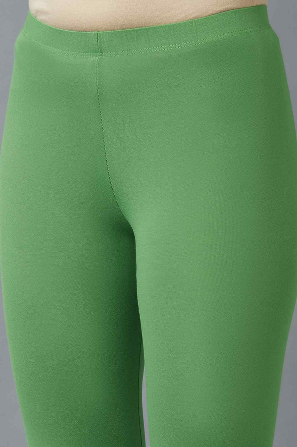 Green Solid Skinny Fit Cotton Tights With Elasticated Waist