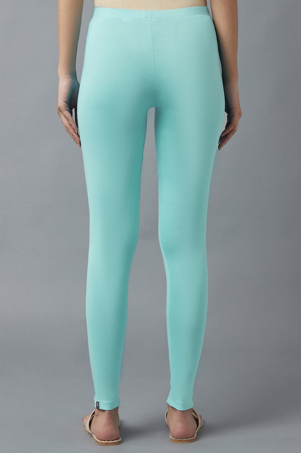 Light Blue Solid Skinny Fit Cotton Tights With Elasticated Waistband