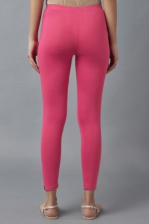 Pink Solid Flared Cotton Tights With Elasticated Waist