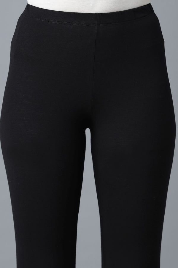 Black Solid Skinny Fit Cotton Tights With Elasticated Waistband