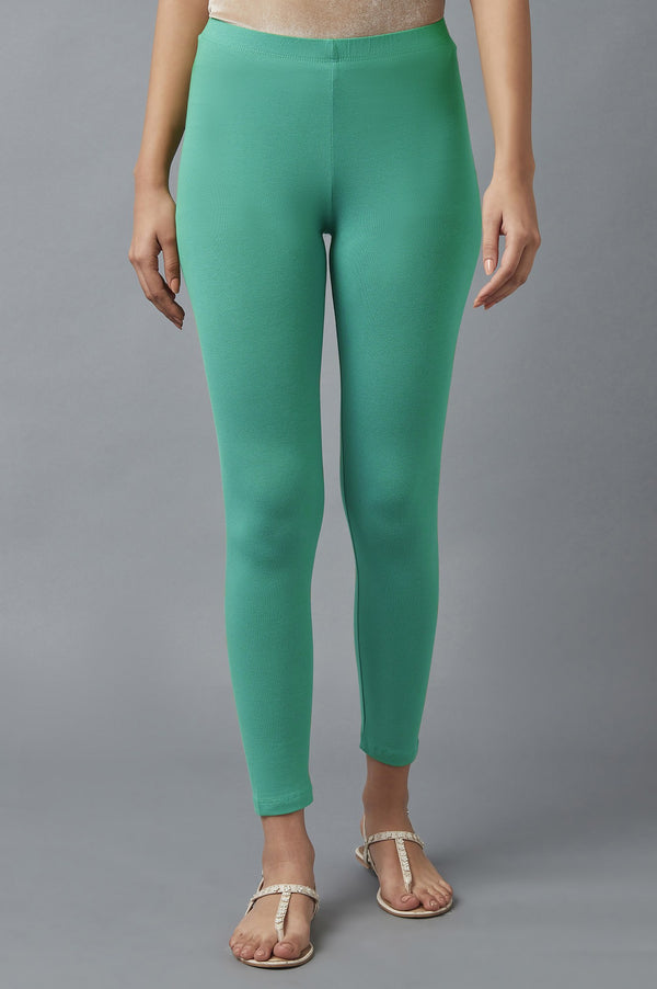 Light Blue Solid Skinny Fit Cotton Tights With Elasticated Waist