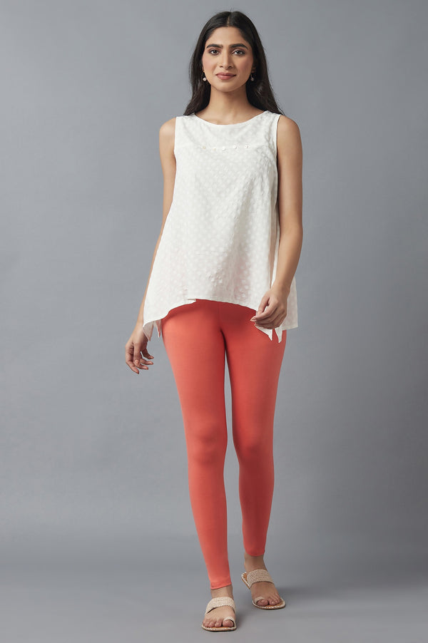 Peach Solid Skinny Cotton High Waisted Tights