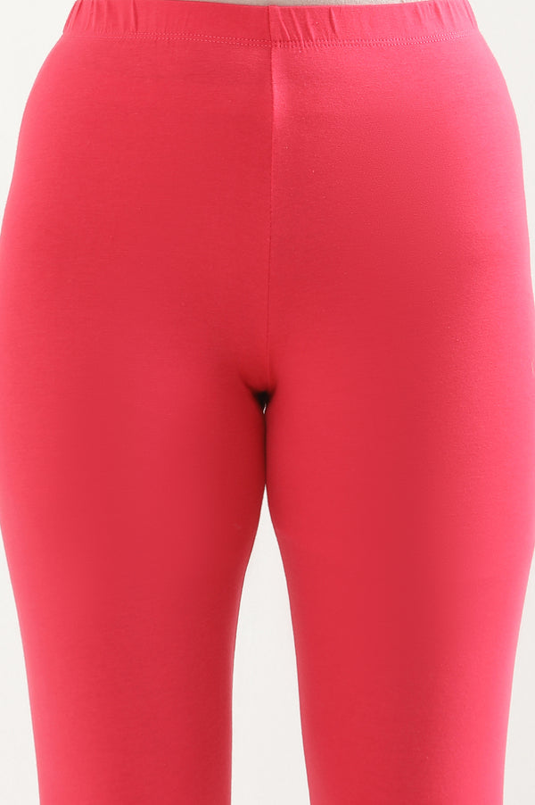 Pink Solid Skinny Fit Cotton Tights With Elasticated Waist