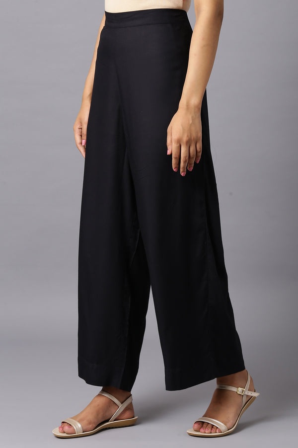 Black Solid Wide Leg Woven Palazzo With Elasticated Waistband