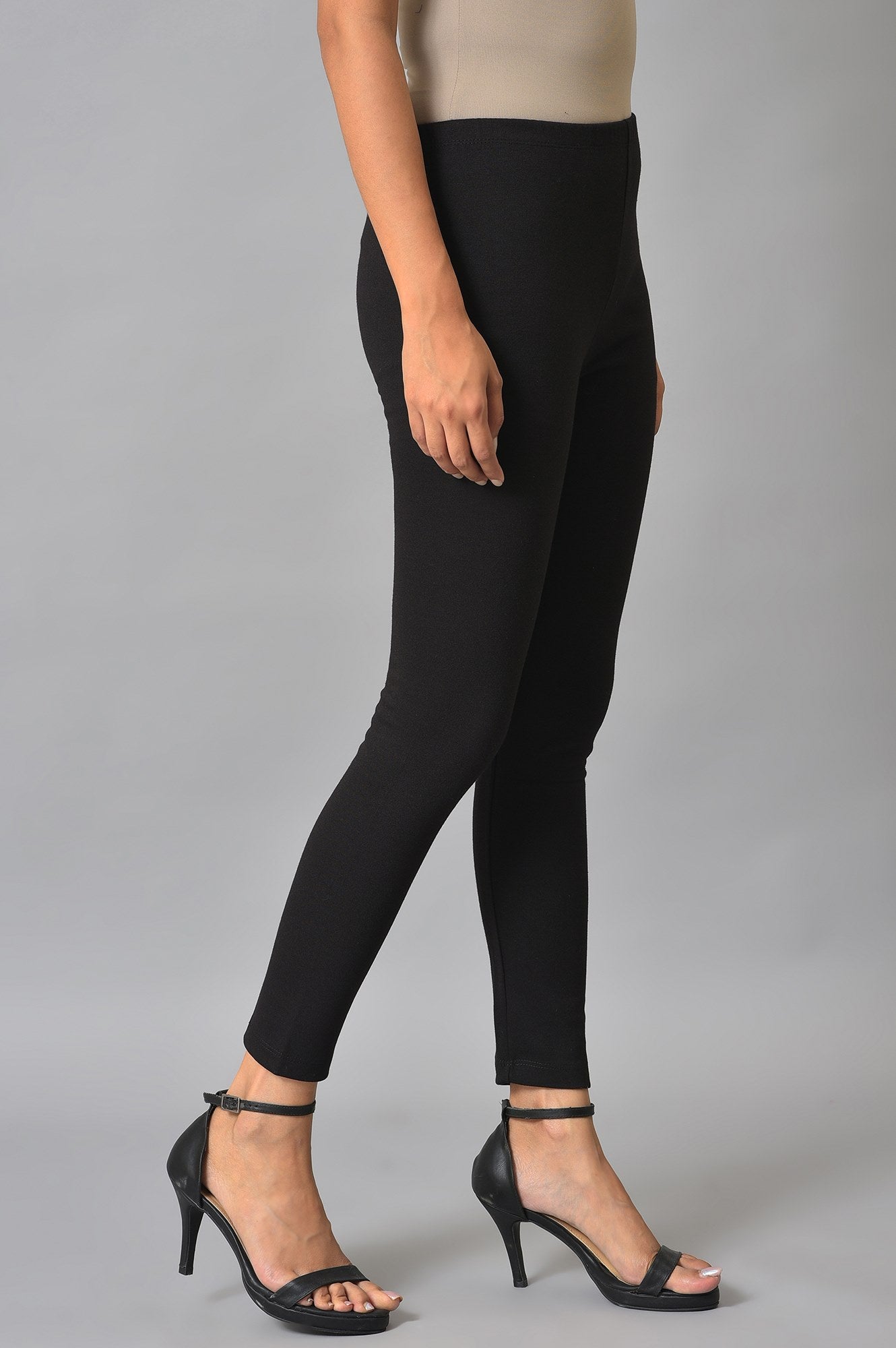 Buy Black Solid Skinny Fit Cotton Tights With Elasticated