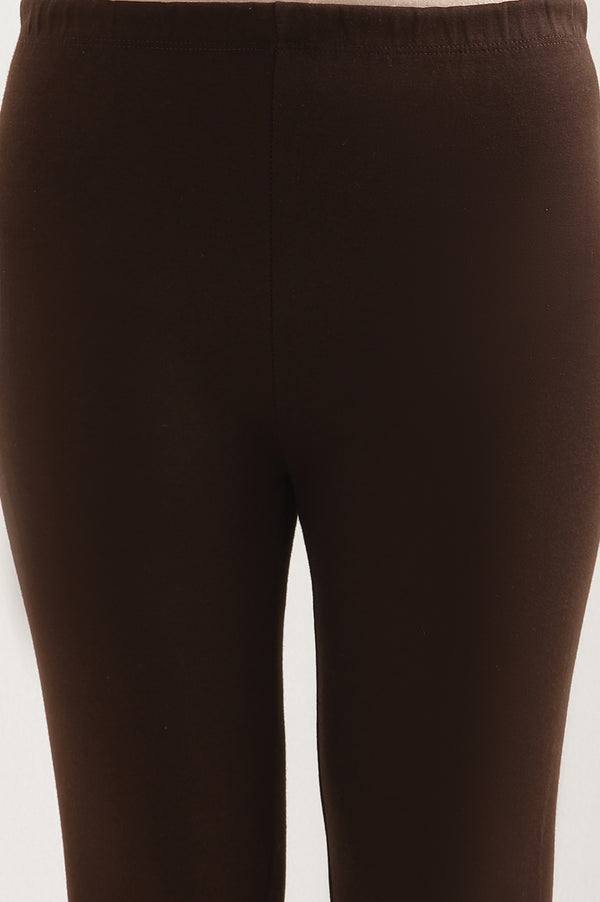 Brown Solid Skinny Fit Tights With Elasticated Waist