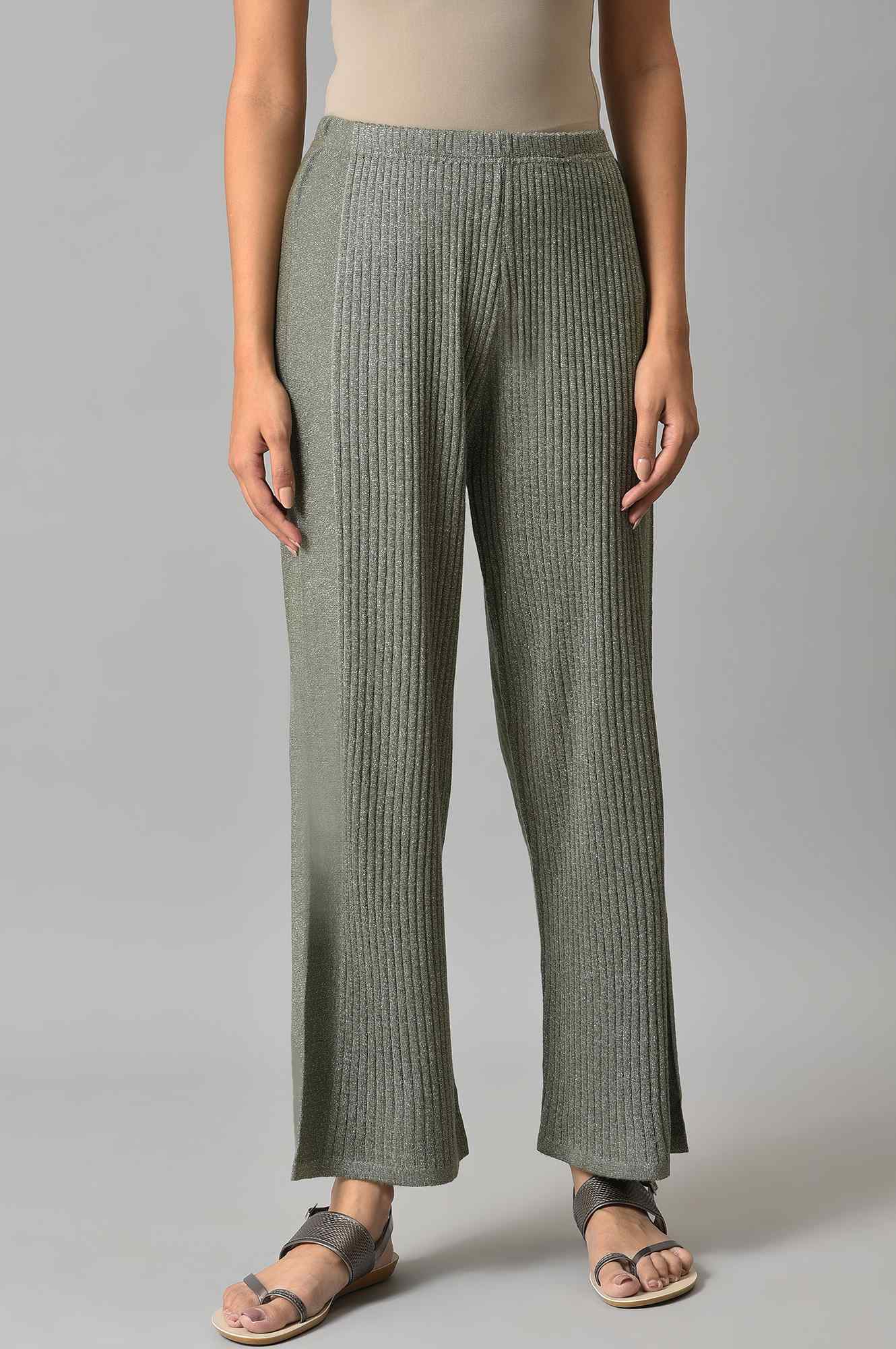 Grey Acrylic Knitted Palazzo Pants