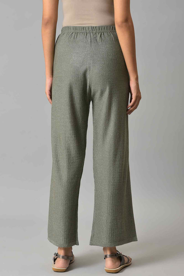 Muted Sage Green Solid Boot Cut Acrylic Palazzo With Elasticated Waist