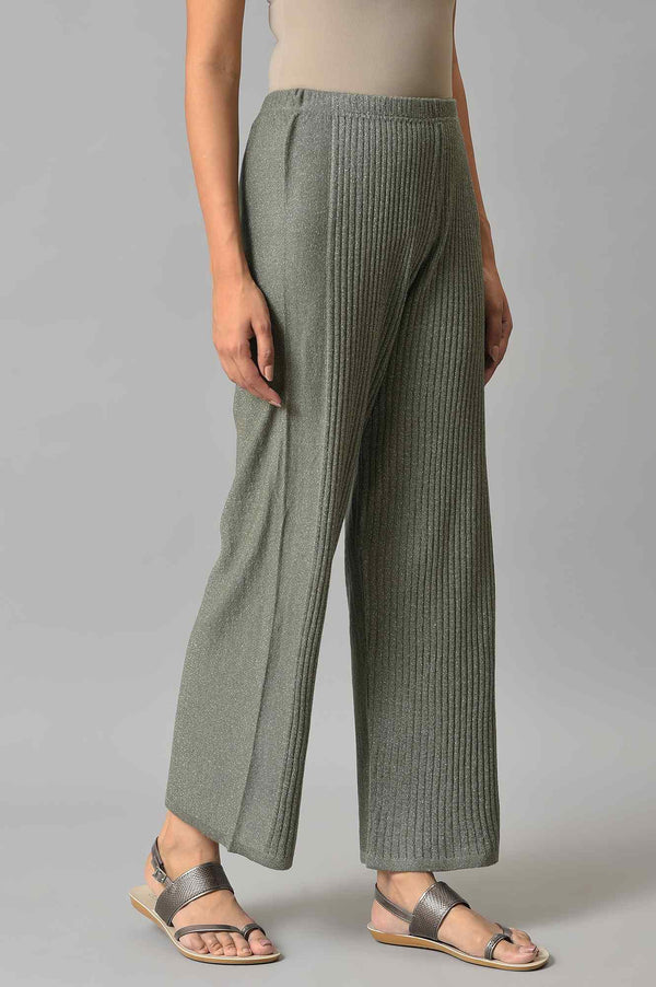 Muted Sage Green Solid Boot Cut Acrylic Palazzo With Elasticated Waist