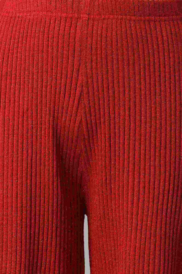 Red Solid Wide Leg Acrylic Palazzo With Elasticated Waist