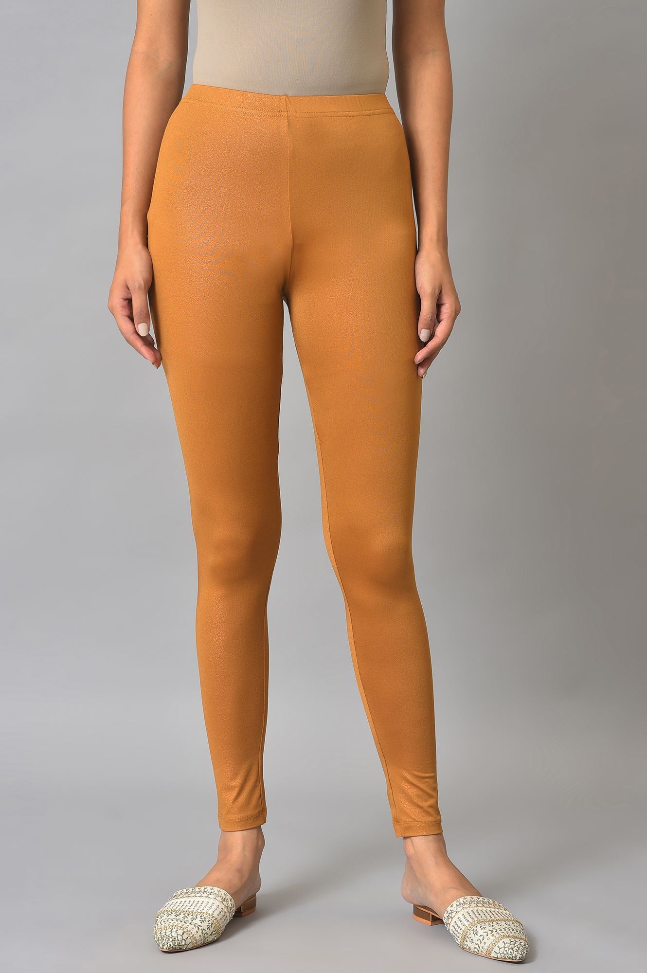 Brown Solid Skinny Fit Tights With Slip On Closure