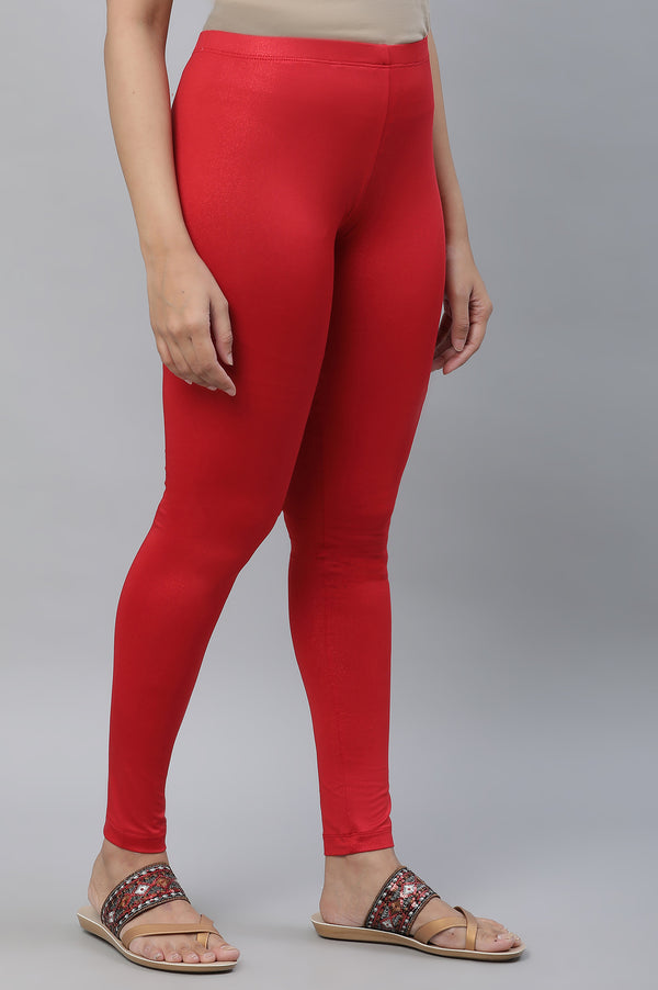 Red Solid Skinny Fit Tights