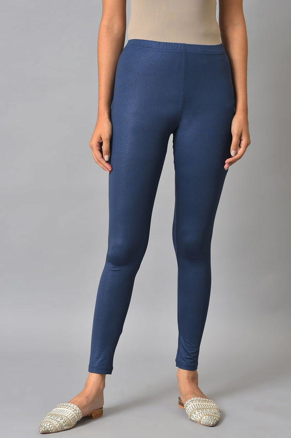 Blue Solid Skinny Fit Tights With Slip On Closure