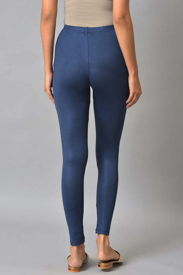 Blue Solid Skinny Fit Tights With Slip On Closure