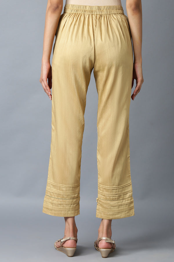 Gold Solid Straight Fit Ankle Length Mid Rise Trousers