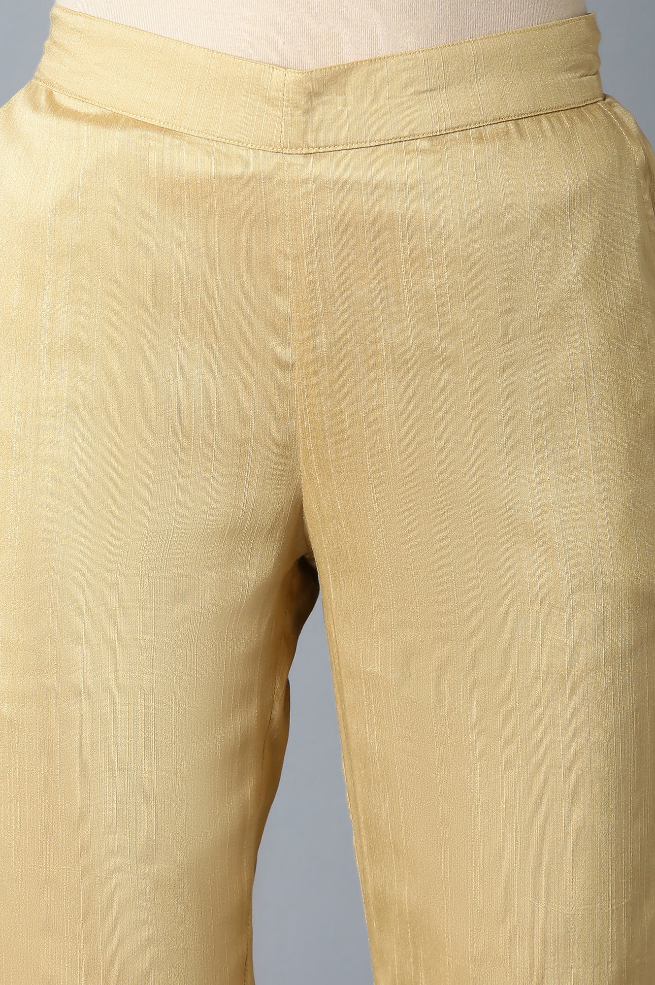 Gold Solid Straight Fit Ankle Length Mid Rise Trousers