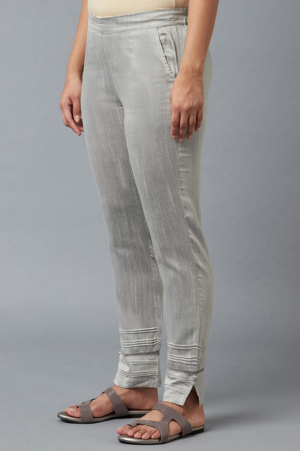 Grey Solid Straight Fit Trousers With Elasticated Waistband