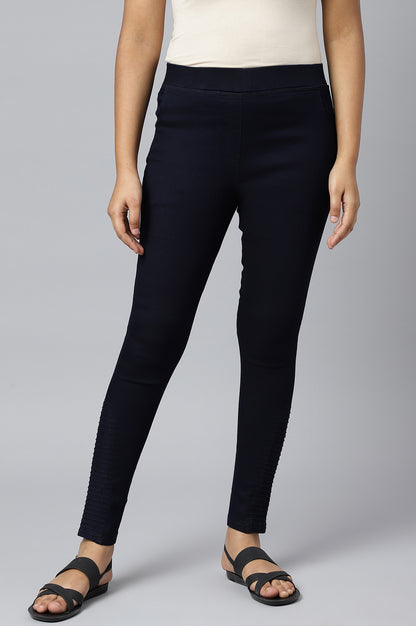 Navy Blue Pintucks Denim Jeggings