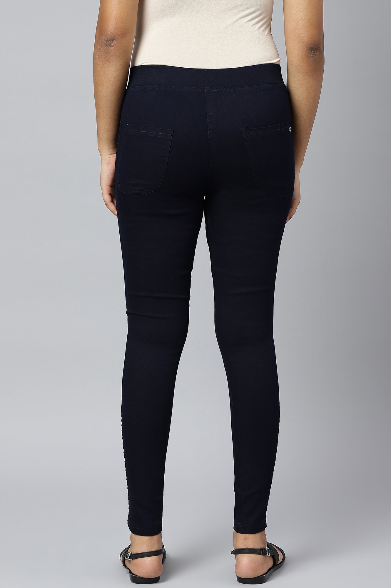 Navy Blue Pintucks Denim Jeggings