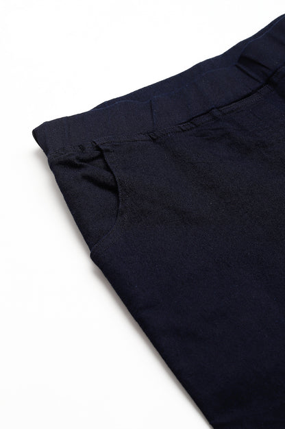 Navy Blue Pintucks Denim Jeggings