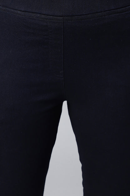 Navy Blue Pintucks Denim Jeggings